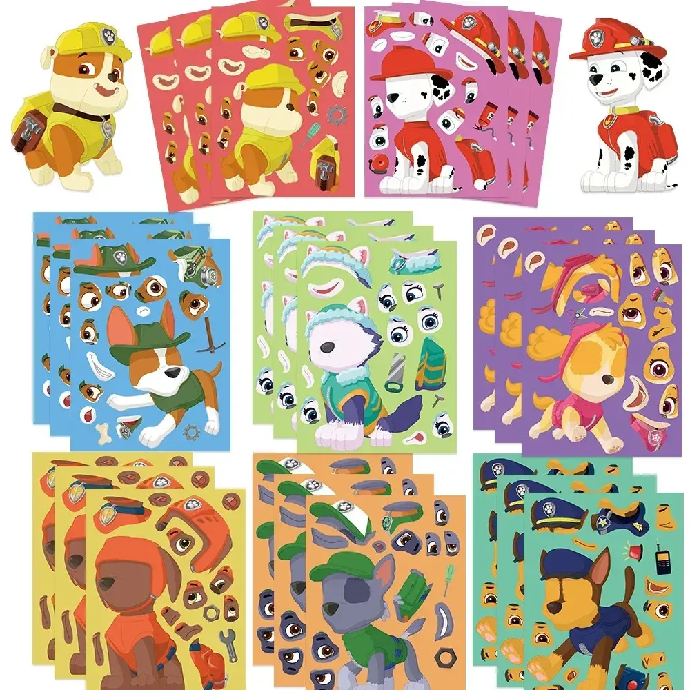 8/16/48Sheets Cartoon Dogs Chase Skye Puzzle Stickers Funny Make-a-Face Decals Assemble Jigsaw Children Christmas Gift Toy