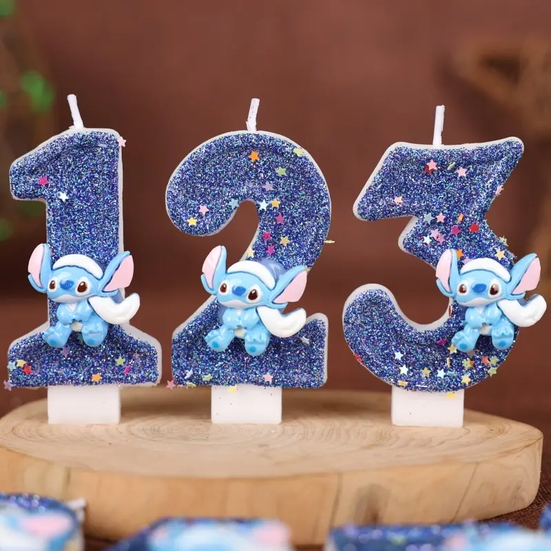 New Disney Anime Lilo & Stitch Digital Candle Kawaii Stitch Angel Children's Themed Party Candles Blue Kids Party Gifts