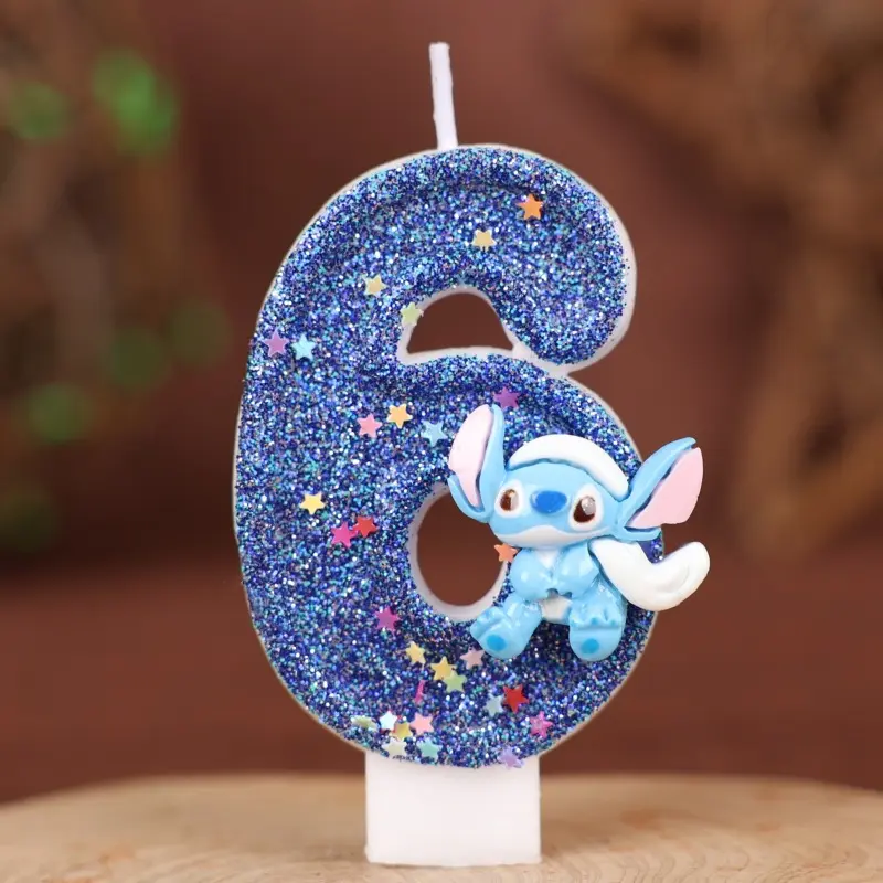 New Disney Anime Lilo & Stitch Digital Candle Kawaii Stitch Angel Children's Themed Party Candles Blue Kids Party Gifts