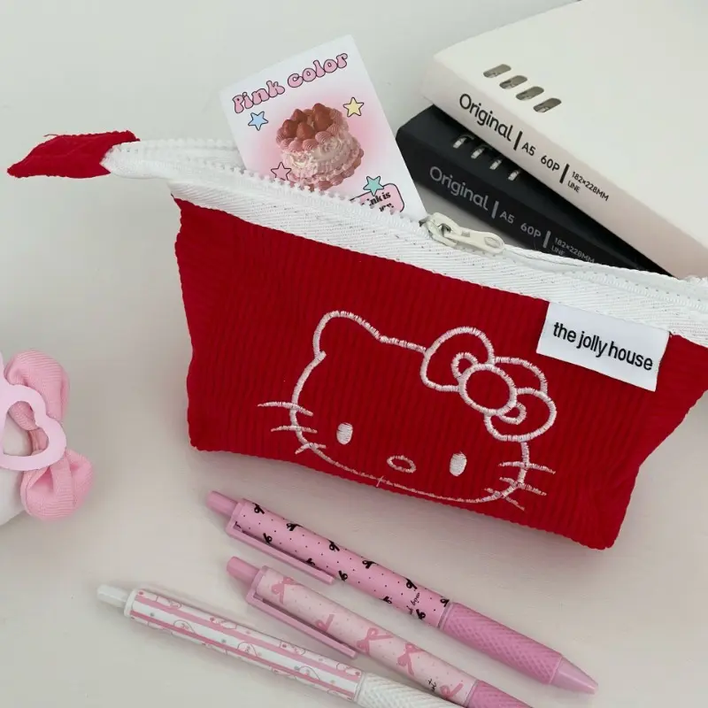 Sanrio HelloKitty Cosmetic Bag Cute Cartoon Large Capacity Fashion Stationery Bag Storage Bag Learning Supplies Kawaii Girl Gift