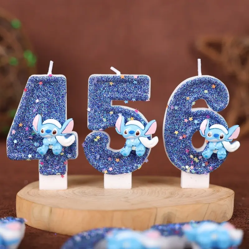 New Disney Anime Lilo & Stitch Digital Candle Kawaii Stitch Angel Children's Themed Party Candles Blue Kids Party Gifts