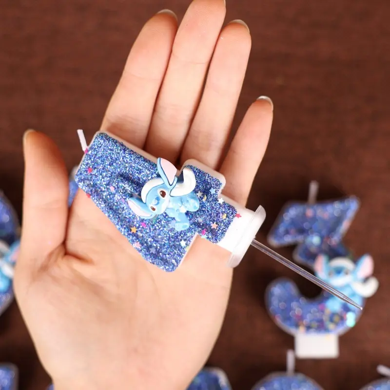 New Disney Anime Lilo & Stitch Digital Candle Kawaii Stitch Angel Children's Themed Party Candles Blue Kids Party Gifts