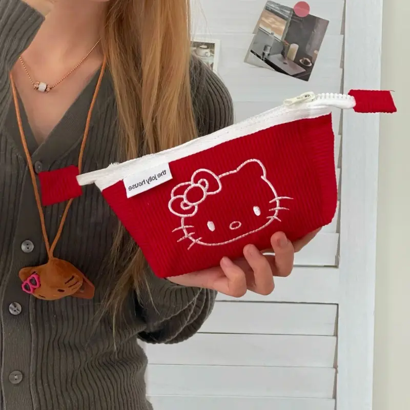 Sanrio HelloKitty Cosmetic Bag Cute Cartoon Large Capacity Fashion Stationery Bag Storage Bag Learning Supplies Kawaii Girl Gift