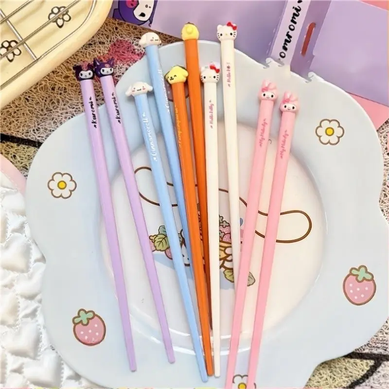 Cute Cartoon Sanrio Cinnamoroll Melody Chopsticks Kawaii Kuromi Hello Kitty Anti Slip Durable Couple Bowls Chopsticks Girl Gifts