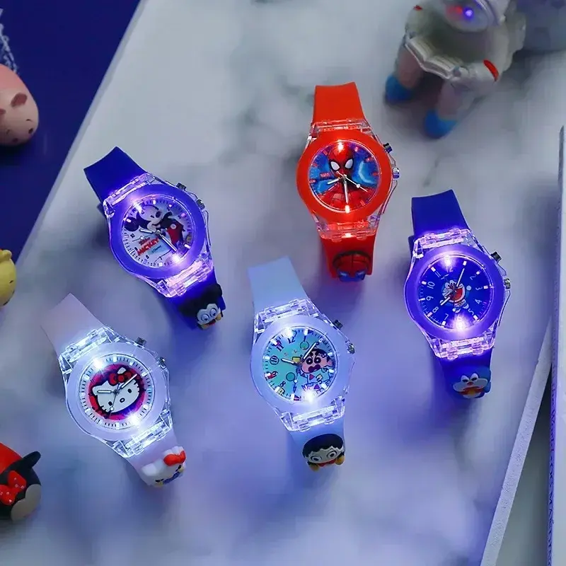 Disney Fashion Minnie Children's Watch Mickey Mouse Children's Flash Light Cartoon Figure Doll Boys Girls Birthday Gifts