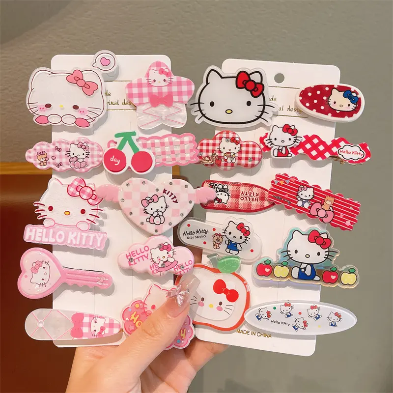 10pcs Children's Hair Clip HelloKitty Cute Headwear for Girls and Children Forehead Hair Clip