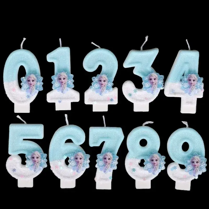 Disney Princess Christmas Birthday Number Snowflake Frozen Digital Candles 0-9 Number Cake Topper Birthday Party Decor Shower