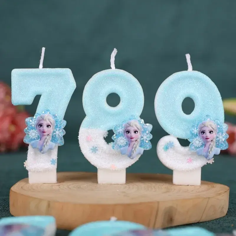 Disney Princess Christmas Birthday Number Snowflake Frozen Digital Candles 0-9 Number Cake Topper Birthday Party Decor Shower
