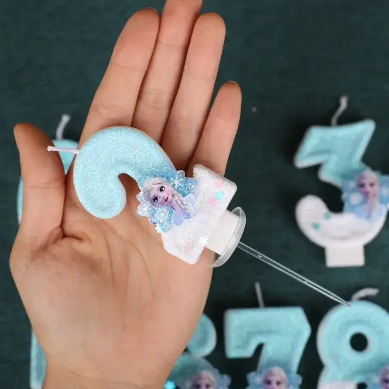 Disney Princess Christmas Birthday Number Snowflake Frozen Digital Candles 0-9 Number Cake Topper Birthday Party Decor Shower