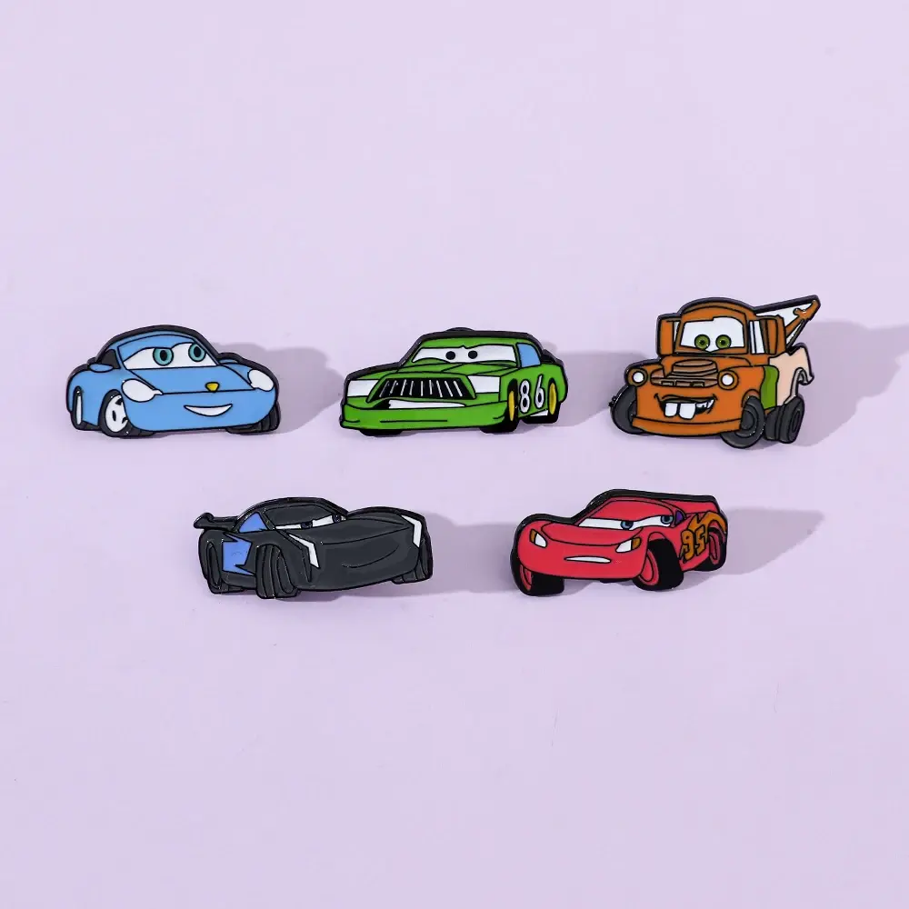5Pcs Cartoon Cars Brooch Cute Lightning McQueen Mater Sally Carrera Enamel Pin Metal Badge Jewelry Clothing Backpack Accessories