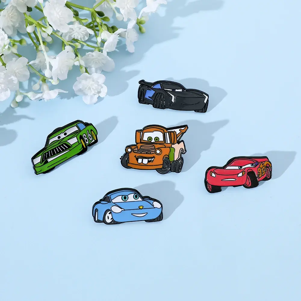5Pcs Cartoon Cars Brooch Cute Lightning McQueen Mater Sally Carrera Enamel Pin Metal Badge Jewelry Clothing Backpack Accessories