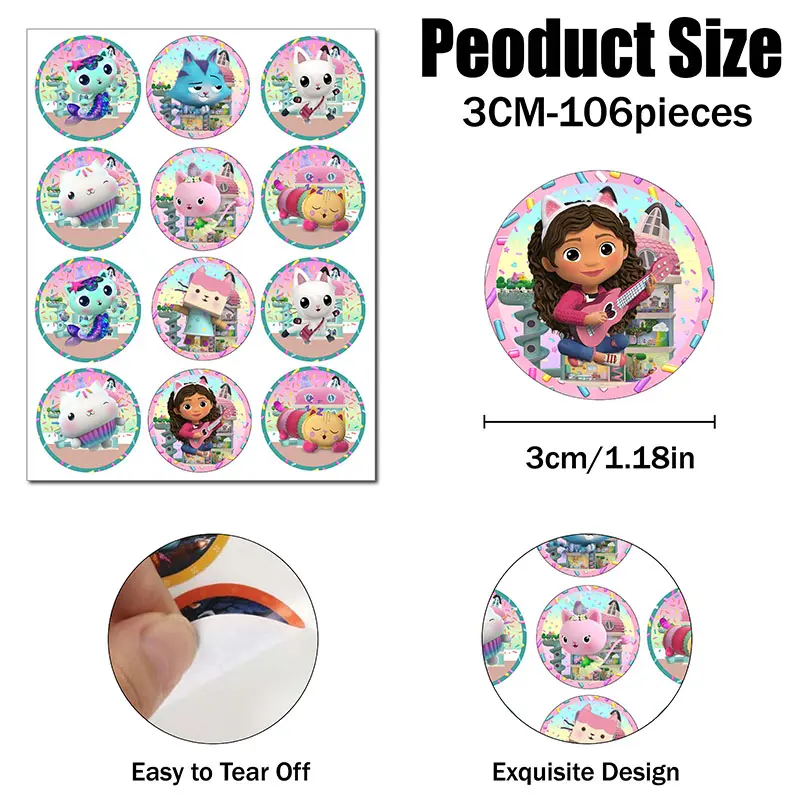 Gabby Dollhouse Premium Matte Finish Round Stickers - Kawaii Character Decals for Phone Cases, Laptops & DIY Scrapbooks