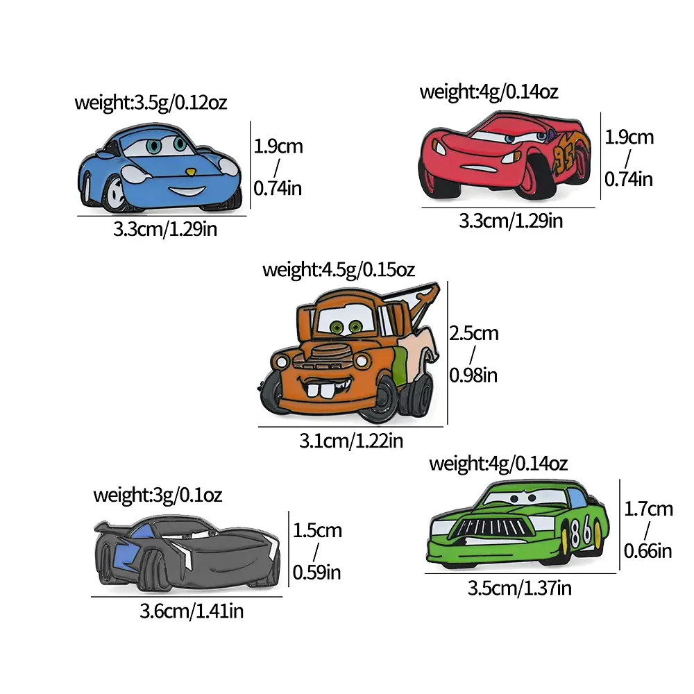 5Pcs Cartoon Cars Brooch Cute Lightning McQueen Mater Sally Carrera Enamel Pin Metal Badge Jewelry Clothing Backpack Accessories