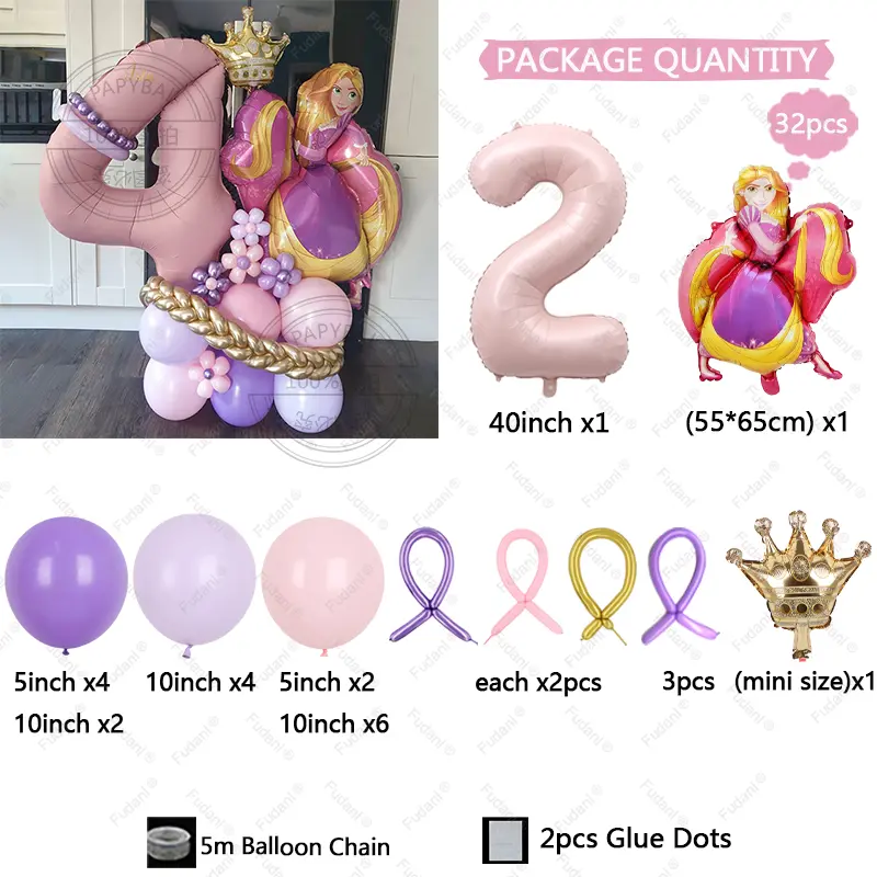 32pcs Cartoon Rapunzel Princess Foil Balloon Happy Birthday Party Supplies Decoratio Baby Shower Kid Faovr Tangled Ballon Globos