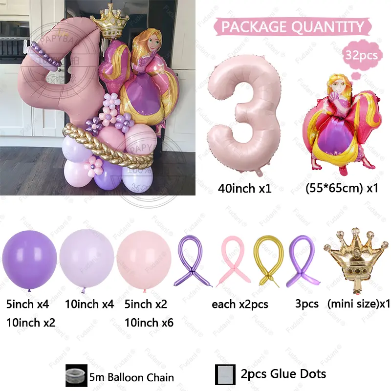 32pcs Cartoon Rapunzel Princess Foil Balloon Happy Birthday Party Supplies Decoratio Baby Shower Kid Faovr Tangled Ballon Globos