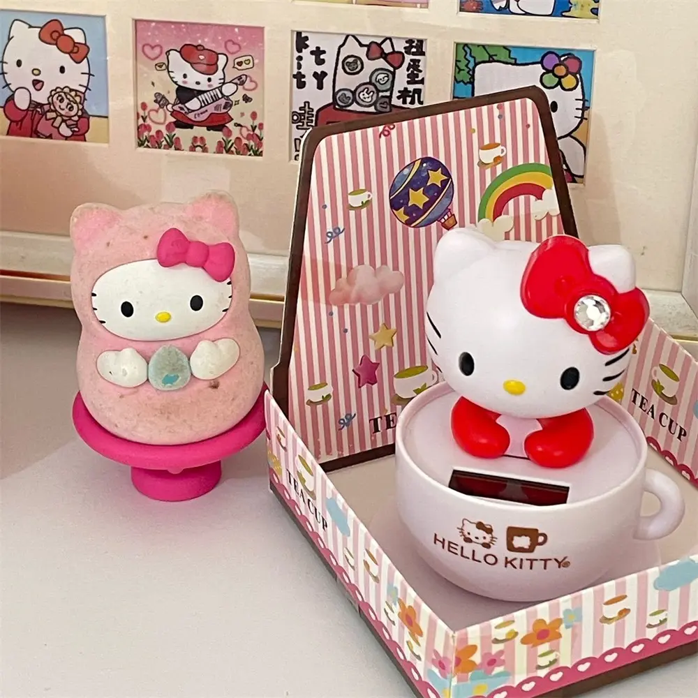Sanrio Retro Japanese Cute and Fun Classic Kimono HelloKitty Solar Shake Head Doll Desktop Car Decoration Girls Birthday Gifts