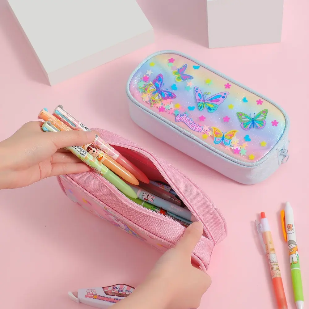 kawaii Cartoon Unicorn Pencil Bag Children Rainbow Butterfly Stationery Storage Box Student Large Capacity Pencil Bag Girl Gifts