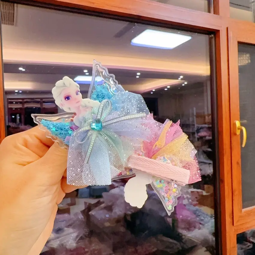 Frozen New Children's Hair Clip Cute Cartoon Hair Clip Bow Princess Elsa Same Style BB Compression Clip Hair Clip 4-piece Set