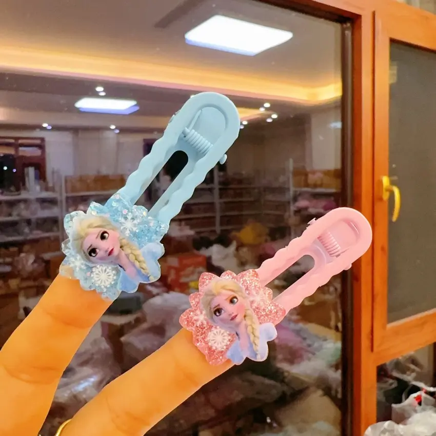 Frozen New Children's Hair Clip Cute Cartoon Hair Clip Bow Princess Elsa Same Style BB Compression Clip Hair Clip 4-piece Set