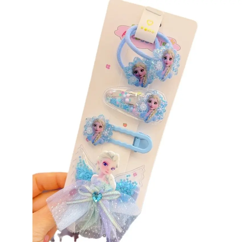 Frozen New Children's Hair Clip Cute Cartoon Hair Clip Bow Princess Elsa Same Style BB Compression Clip Hair Clip 4-piece Set