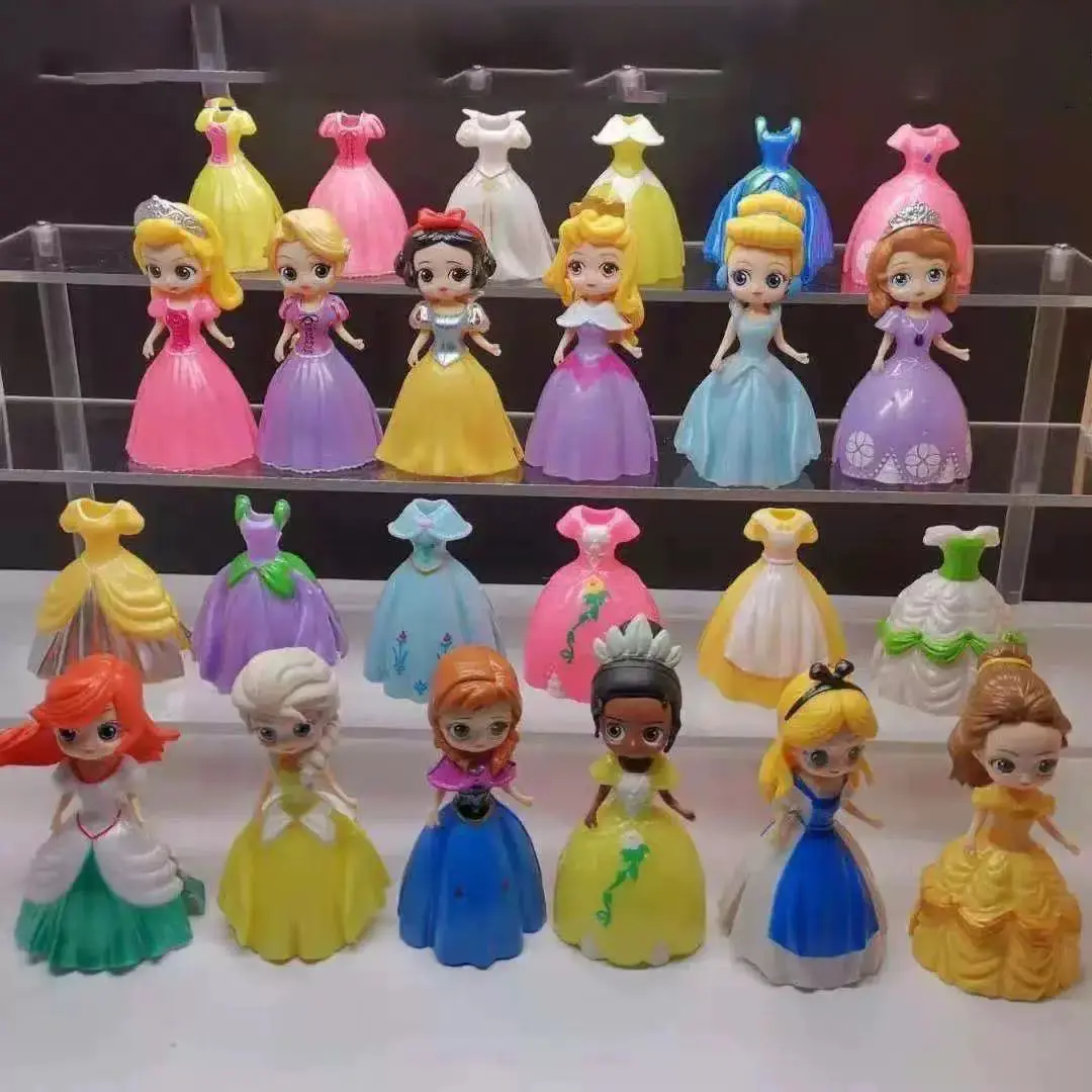 Hot 24pcs Disney Princess Figure Toys Mermaid Alice Snow White Belle Cinderella Tangled Ariel Dress Changeable Action Figure Toy