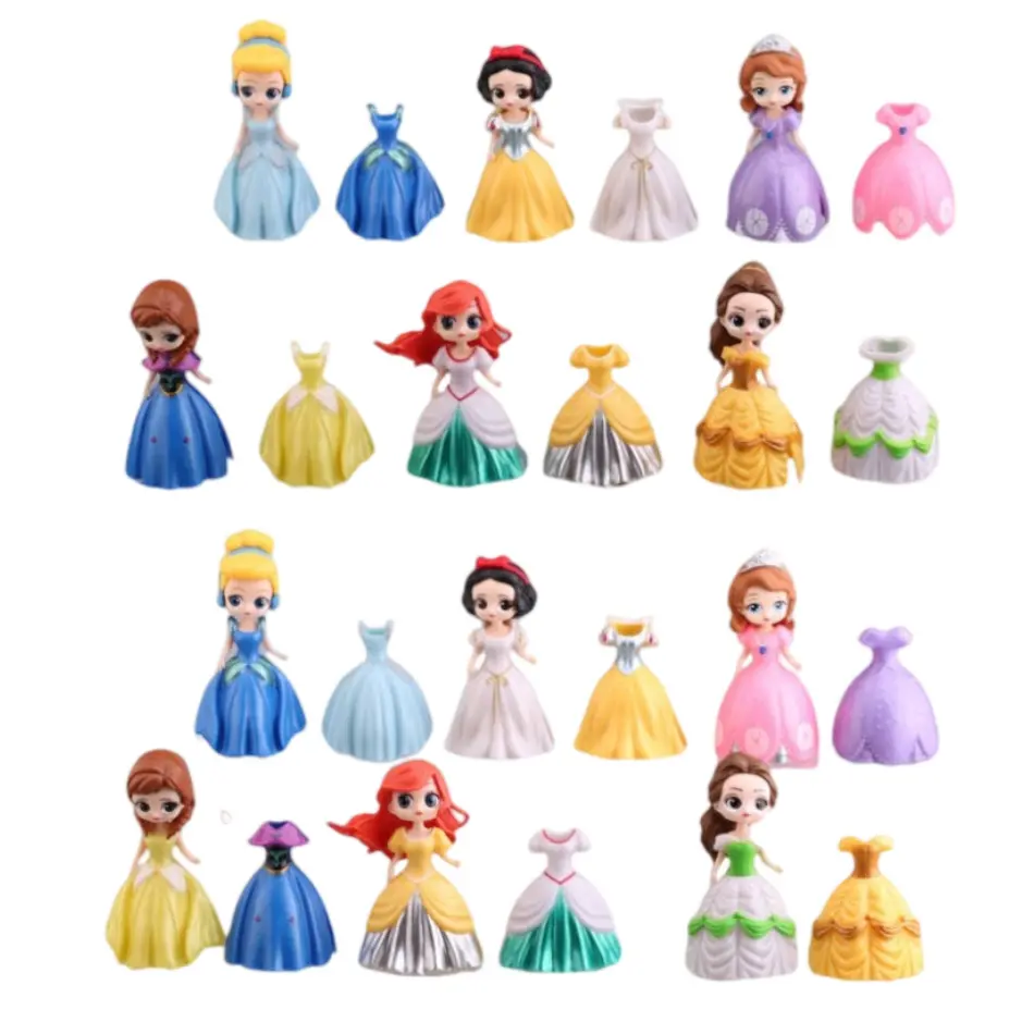 Hot 24pcs Disney Princess Figure Toys Mermaid Alice Snow White Belle Cinderella Tangled Ariel Dress Changeable Action Figure Toy