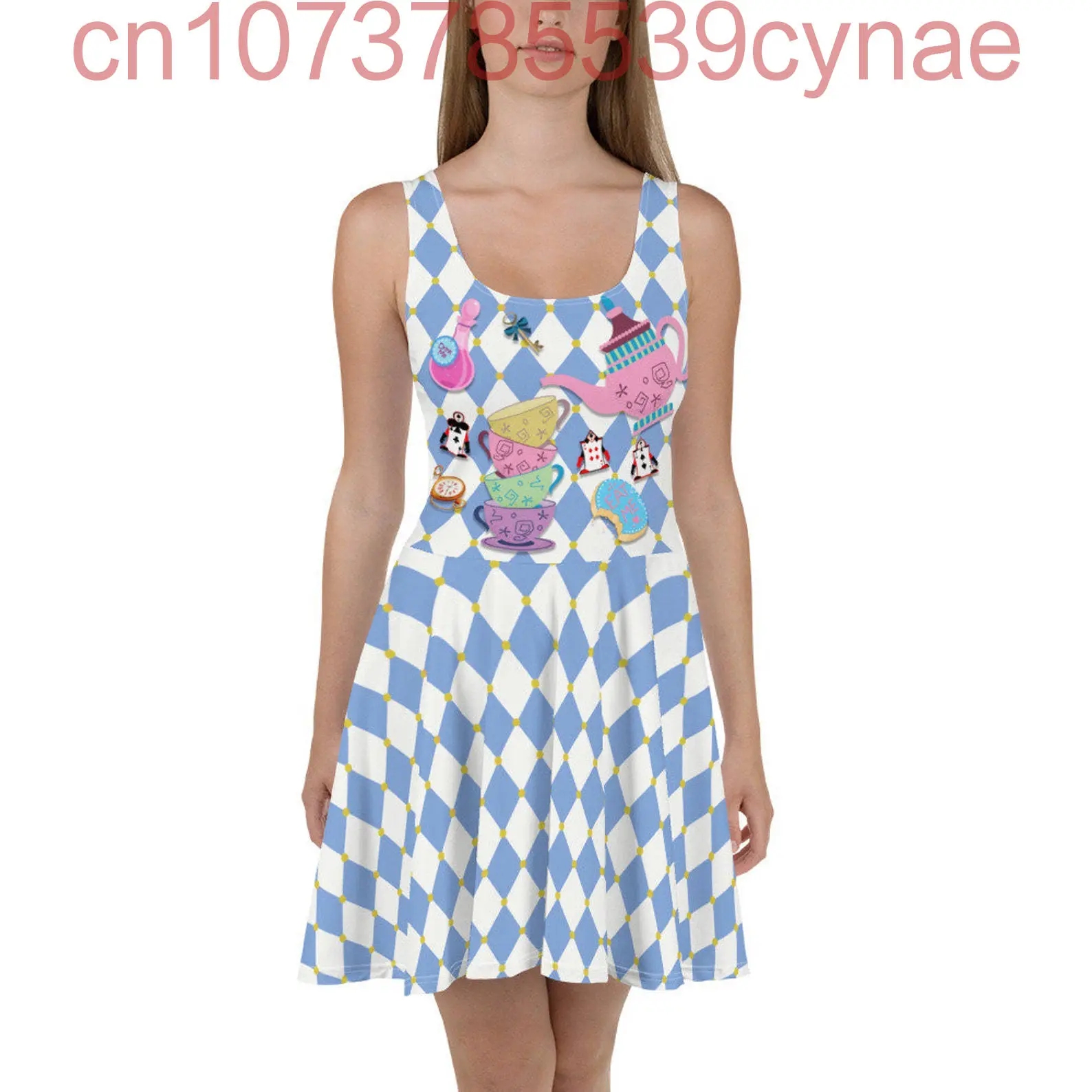 Alice in Wonderland 3D Cosplay Costume Skater Dress Disney Summer 3D Print Clothing Cartoon Women's Beach Dress Cute Sexy Sling
