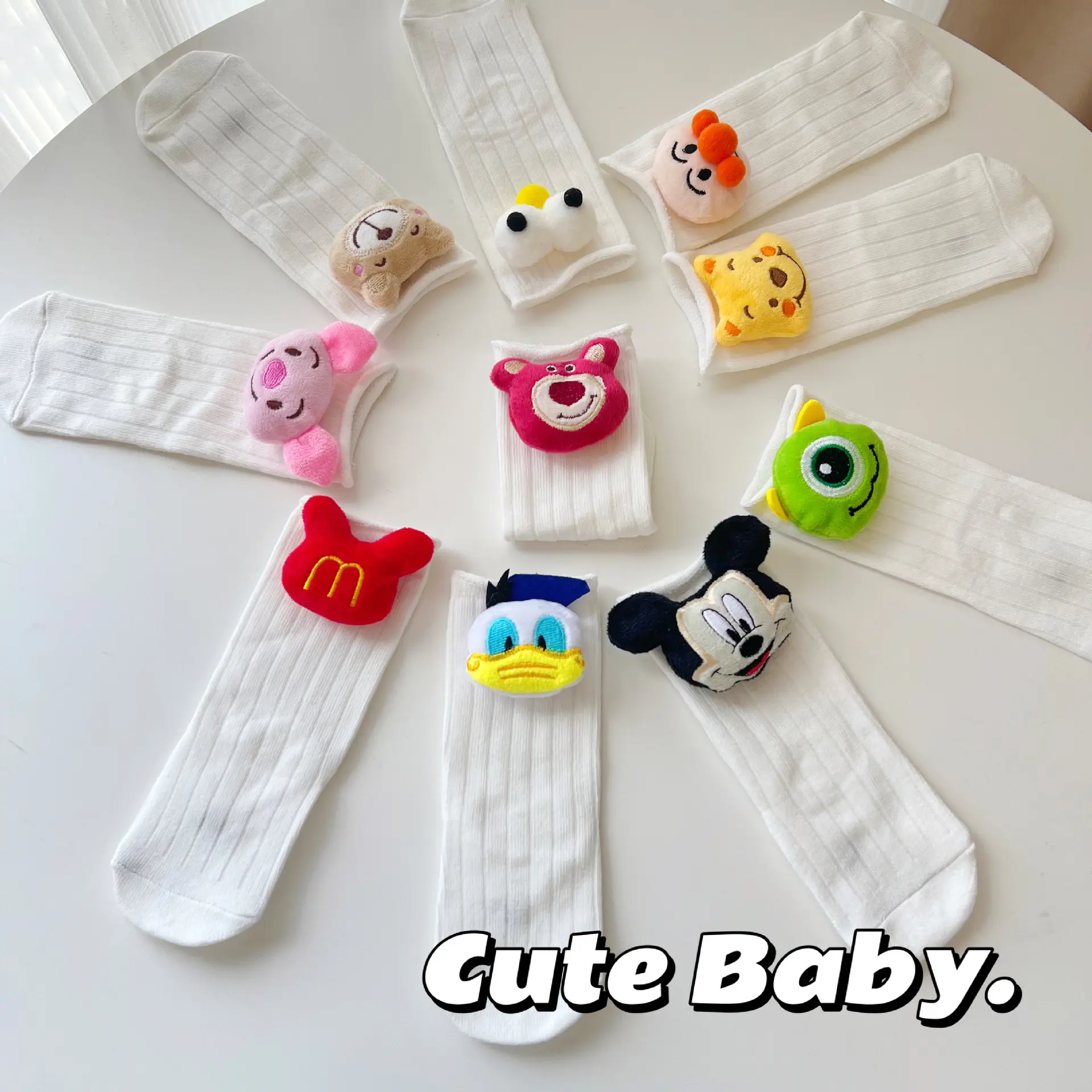 2024 New Children's Socks White Cartoon Doll Socks Disney Winnie Cute Baby Girls Boys Tude Socks Kids Accessory Socks 0-3 Age
