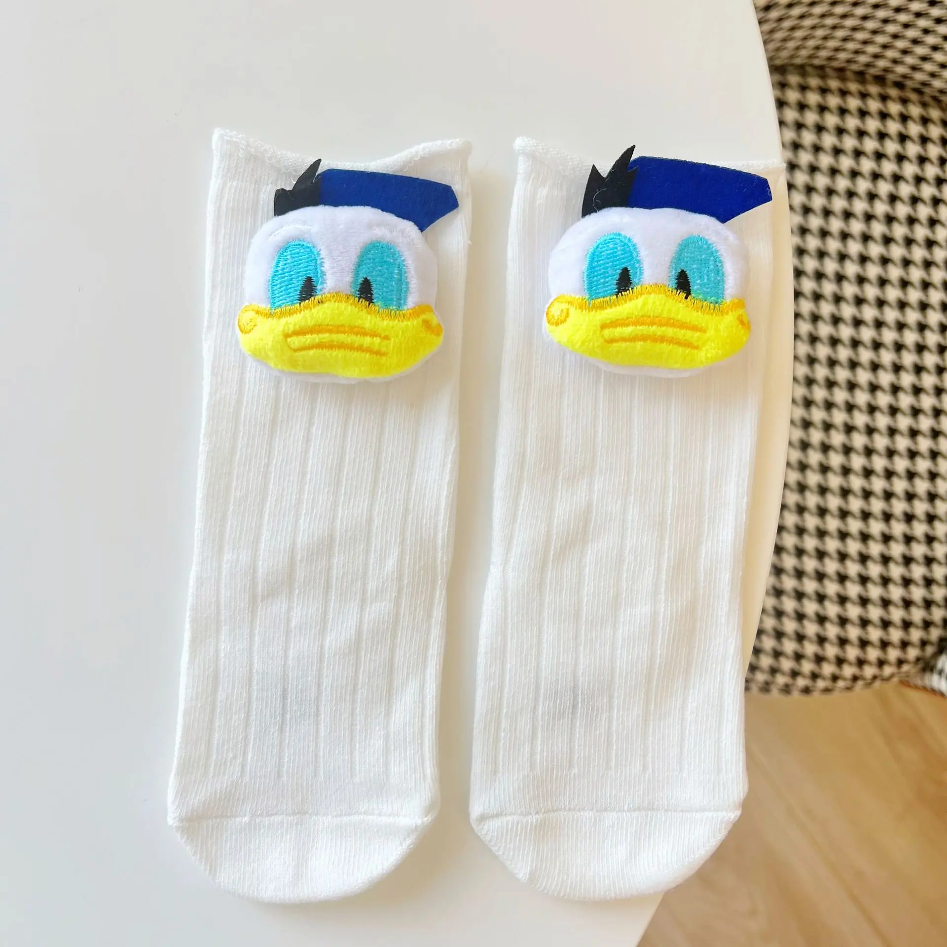 2024 New Children's Socks White Cartoon Doll Socks Disney Winnie Cute Baby Girls Boys Tude Socks Kids Accessory Socks 0-3 Age