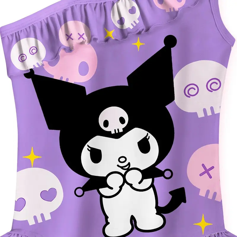 New Popular Kuromi Girl One-Piece Swimsuit Kawaii Ruffle Edge Fashion Swimwear Anime Clothing Swimsuit  Girl Birthday Gifts