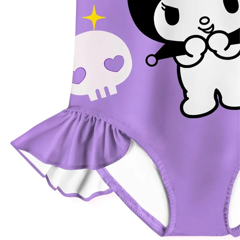 New Popular Kuromi Girl One-Piece Swimsuit Kawaii Ruffle Edge Fashion Swimwear Anime Clothing Swimsuit  Girl Birthday Gifts