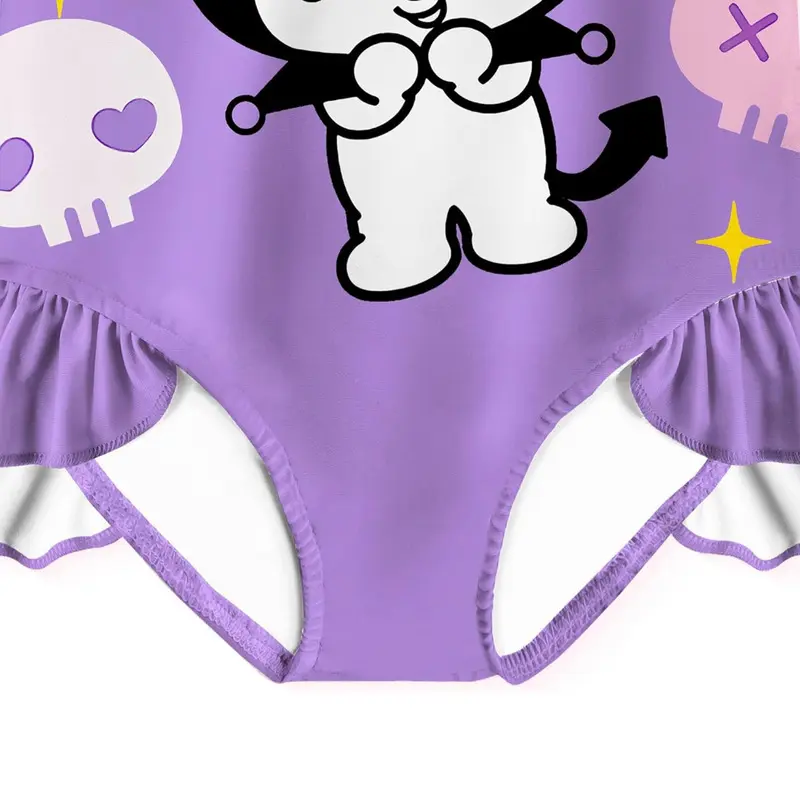 New Popular Kuromi Girl One-Piece Swimsuit Kawaii Ruffle Edge Fashion Swimwear Anime Clothing Swimsuit  Girl Birthday Gifts