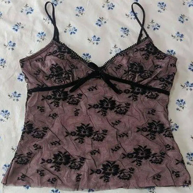 Y2k Tank Top Harajuku Aesthetics Coconut Tree Print  Casual Rock Grunge Streetwear Graphic EmoGirl Crop Tops Applique Sleeveless