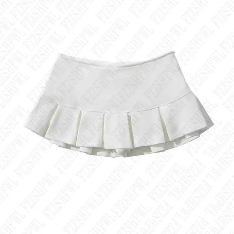 College Style Minimalist New Women's Terry fabric Low waist Y2K Mini Skirt Wide pleat Decoration Light grey Flounce A Line Skort