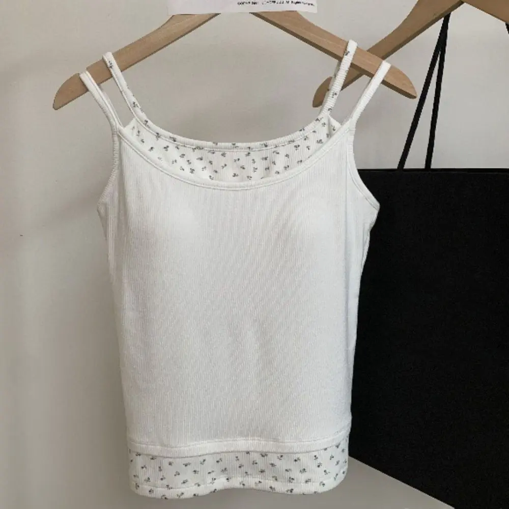 Ins with Chest Pads Slim Y2k Crop Top Spicy Girl Summer Sleeveless Camisole Women Sweet Undershirts Fake Two Pieces Top Girl