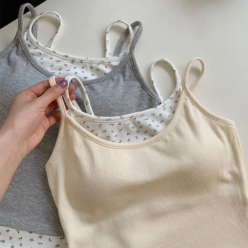 Ins with Chest Pads Slim Y2k Crop Top Spicy Girl Summer Sleeveless Camisole Women Sweet Undershirts Fake Two Pieces Top Girl