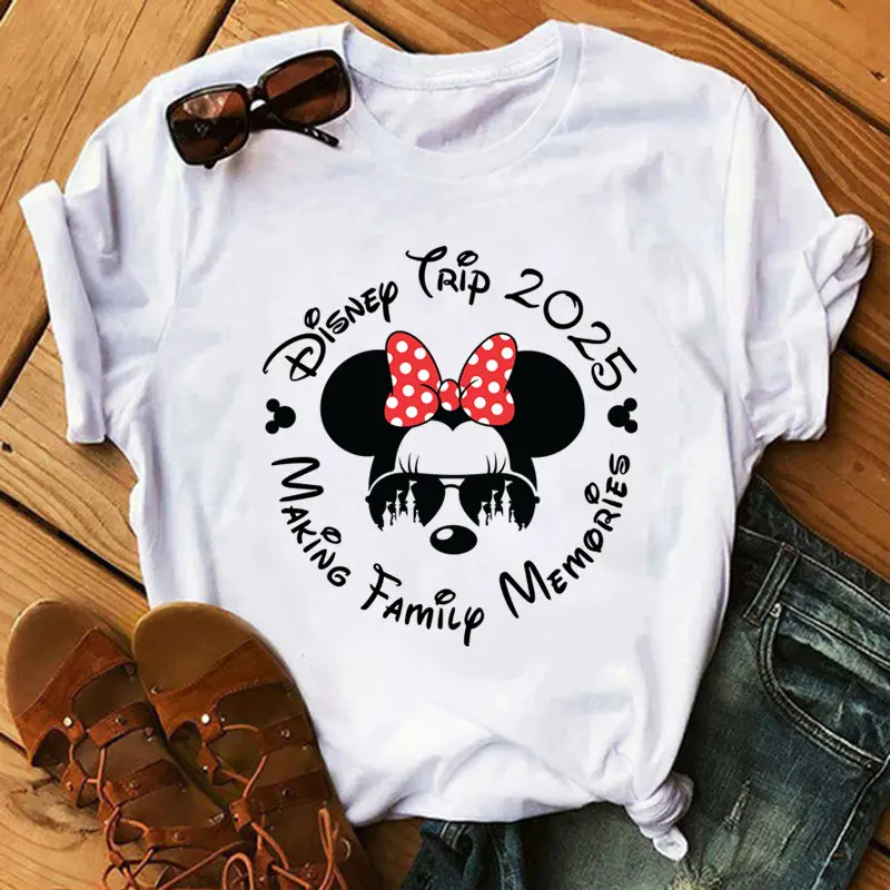 Summer Y2k Women T-shirt Disney 2025 Printed Female Clothing Short Sleeve White Tops Tees