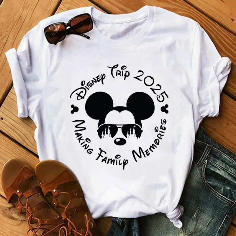 Summer Y2k Women T-shirt Disney 2025 Printed Female Clothing Short Sleeve White Tops Tees