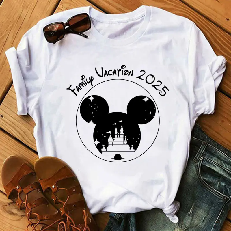 Summer Y2k Women T-shirt Disney 2025 Printed Female Clothing Short Sleeve White Tops Tees