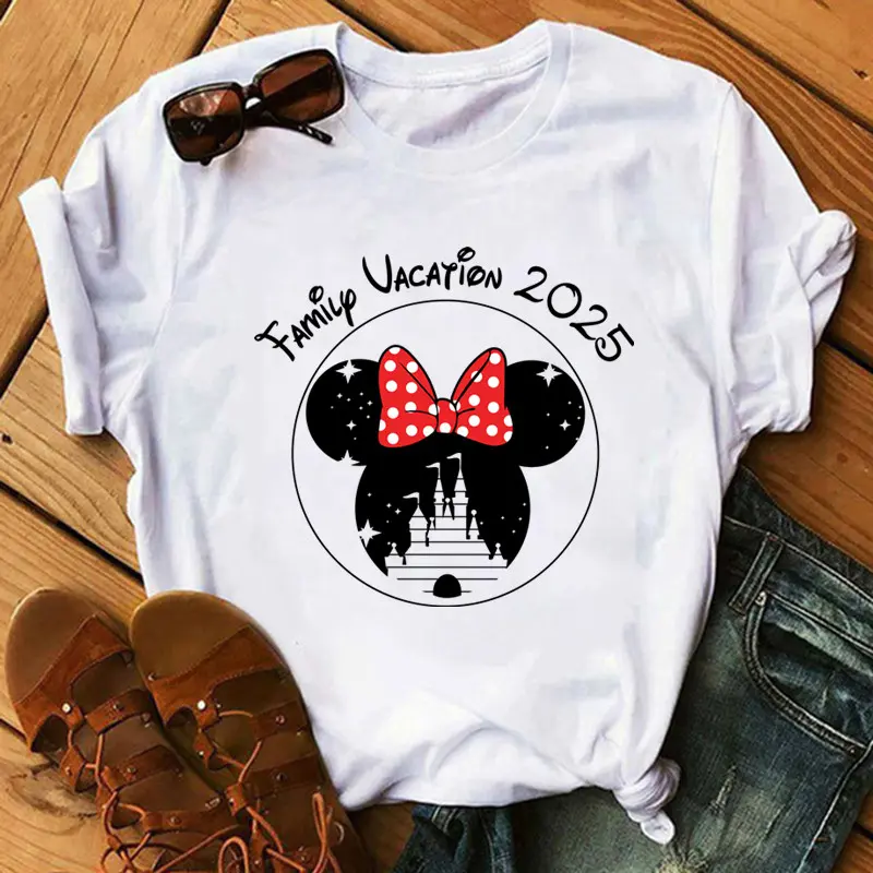 Summer Y2k Women T-shirt Disney 2025 Printed Female Clothing Short Sleeve White Tops Tees