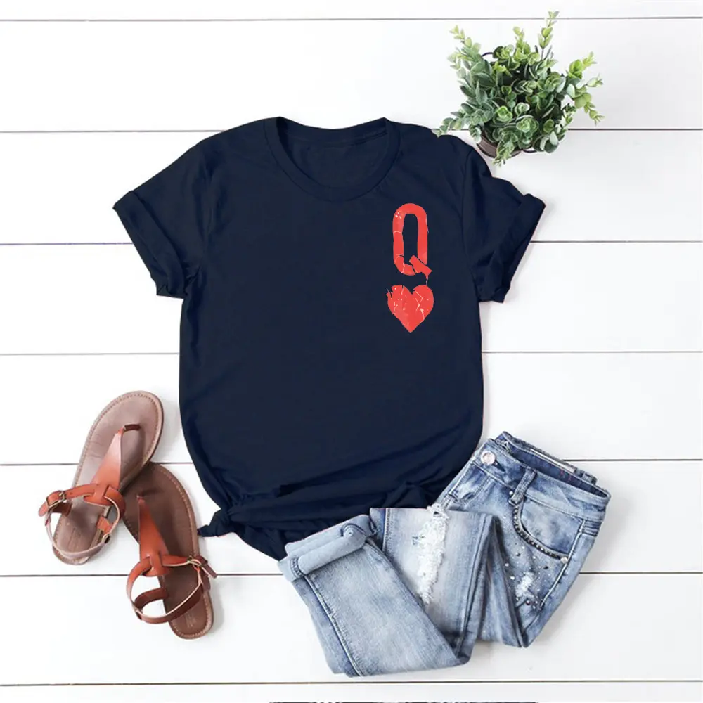 2023 Queen of Hearts T-shirt Girls Cute Queen Tee Tumblr Poker Cards Q Graphic Tees Alice in The Wonderland Shirt