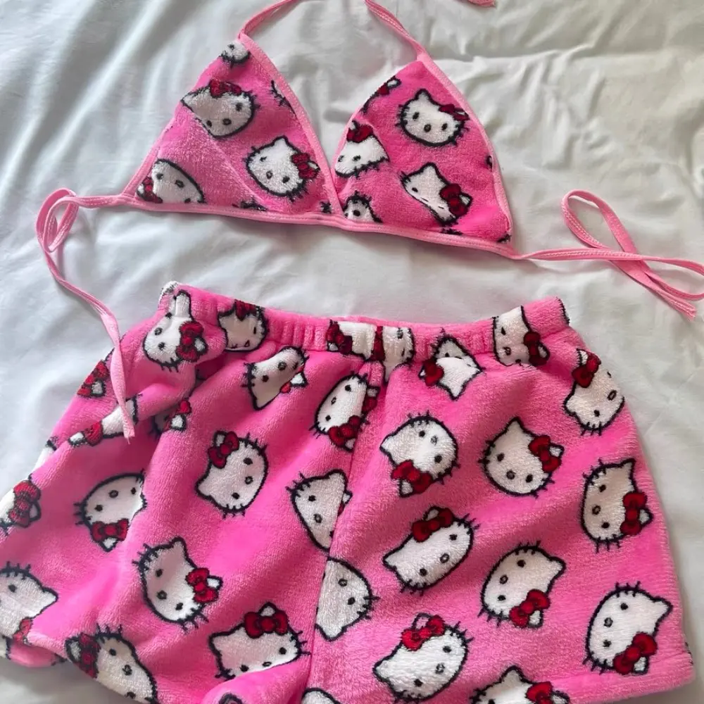 Hello Kitty ladies Pajama Two Piece Sanrio Anime Kawaii Women Home Underwear Cute Summer Beachwear Bra Shorts Girl Bikini