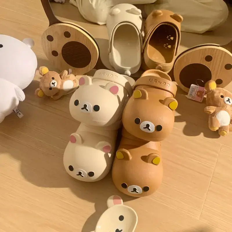 Cartoon Rilakkuma Shoes Cute Bear Pvc Non-Slip Anti-Odor Wear Bag Head Sandals Cute Summer Beach Shoes Girl Gift