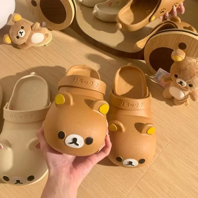 Cartoon Rilakkuma Shoes Cute Bear Pvc Non-Slip Anti-Odor Wear Bag Head Sandals Cute Summer Beach Shoes Girl Gift