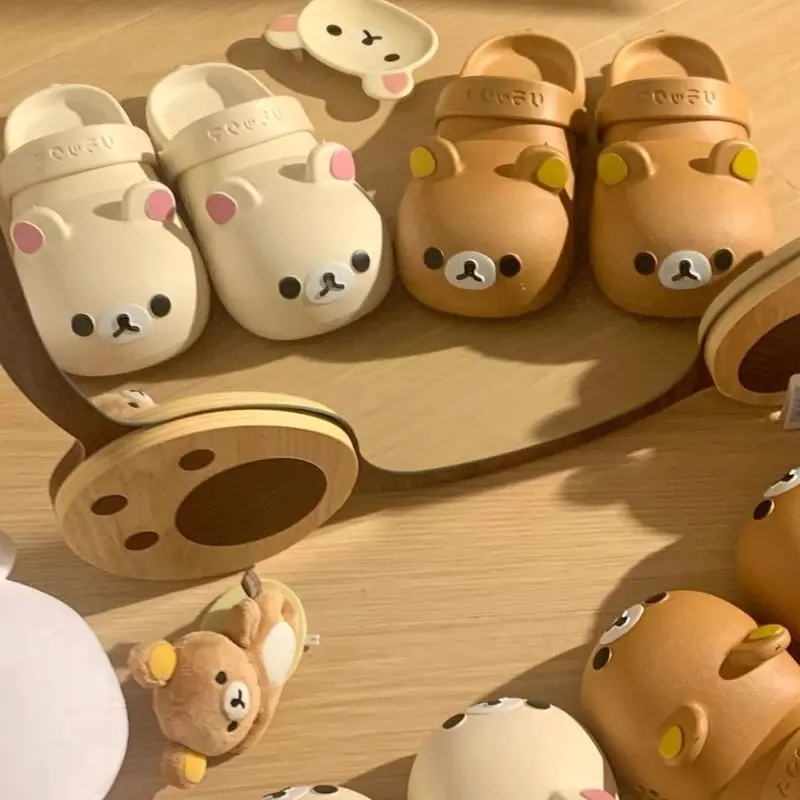 Cartoon Rilakkuma Shoes Cute Bear Pvc Non-Slip Anti-Odor Wear Bag Head Sandals Cute Summer Beach Shoes Girl Gift