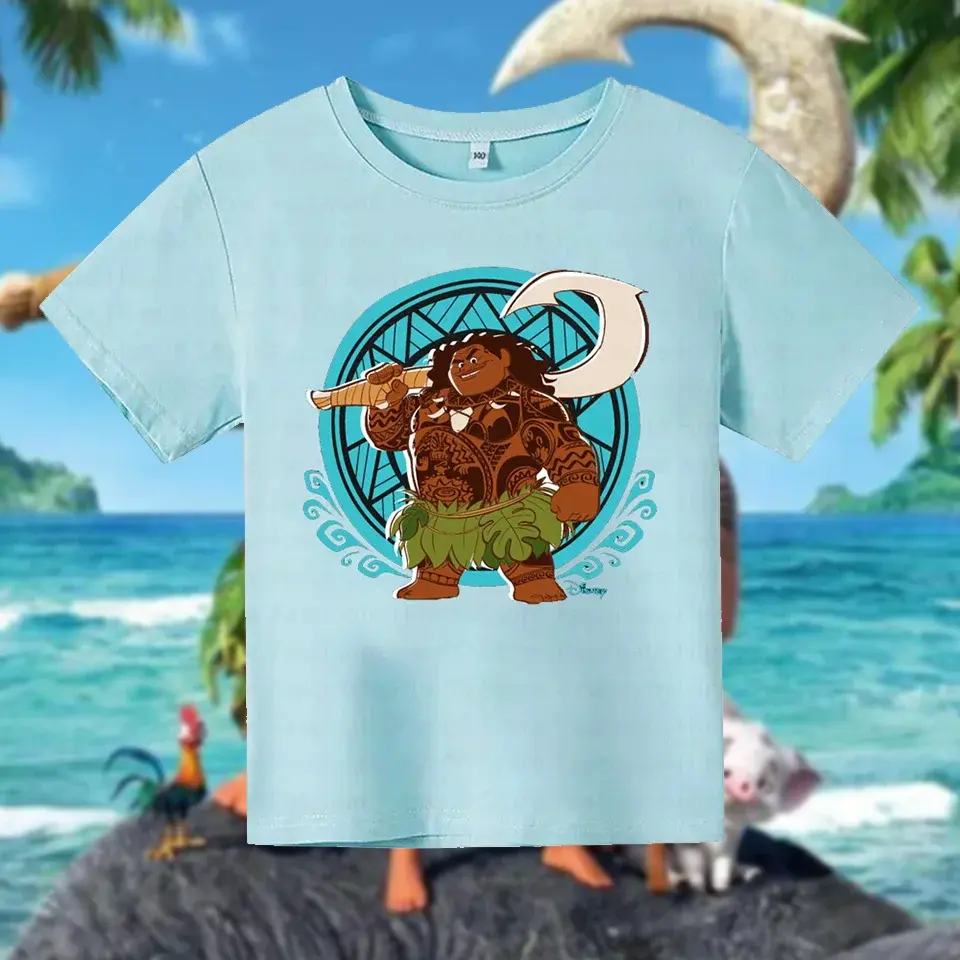 Moana cartoon character Maui funny picture printed top summer boys street short-sleeved sports T-shirt parent-child clothing