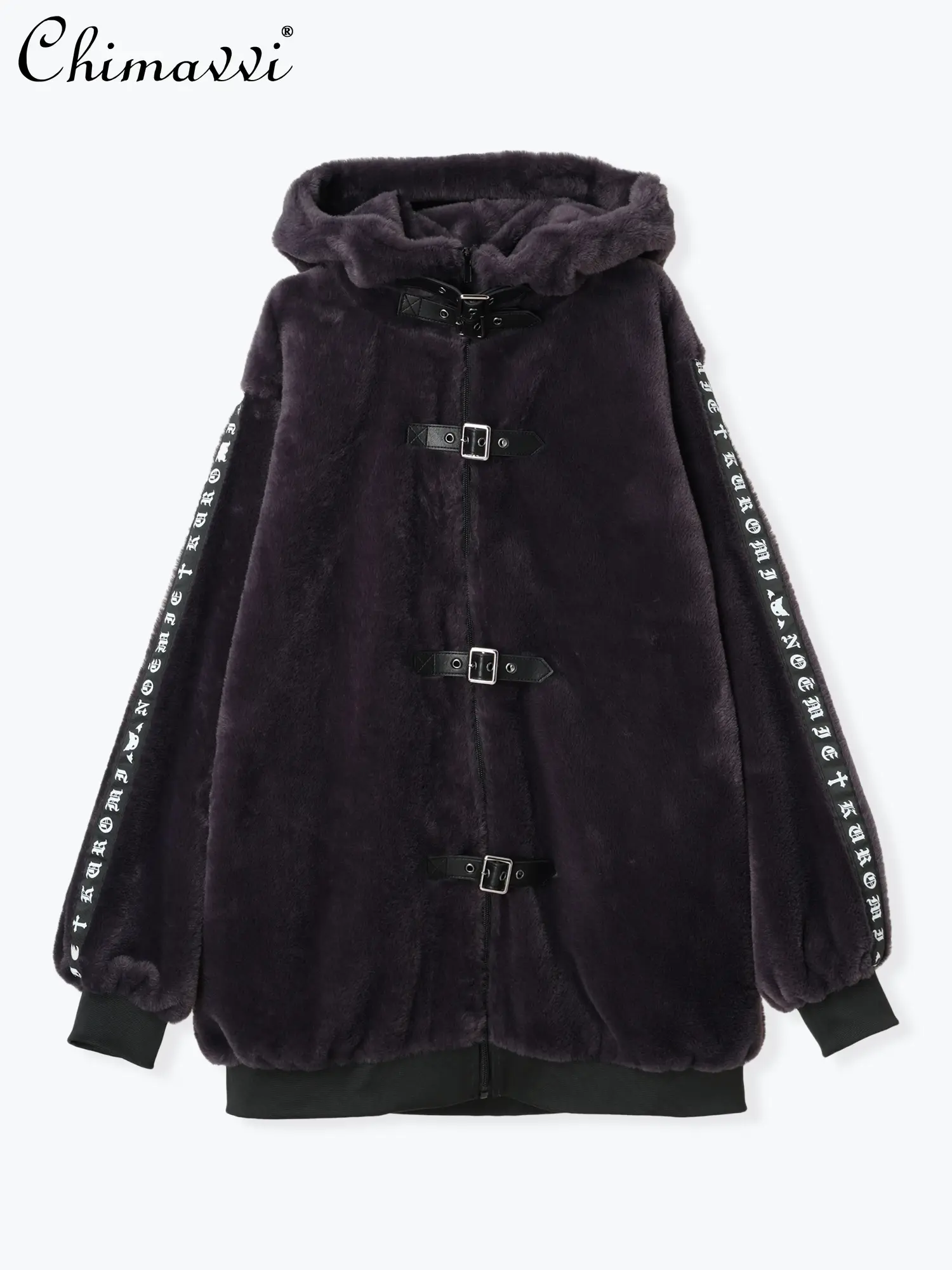 Japanese Kulomie Leather Button Plush Jacket Stand-Up Collar Mine Harajuku Dark Girl Ladies Warm Long Sleeve Winter Jackets Coat