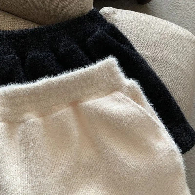 Xpqbb Autumn Winter Faux Mink Plush Shorts Women Korean Fashion Loose Wide Leg Short Pants Ladies Solid High Waist Casual Shorts