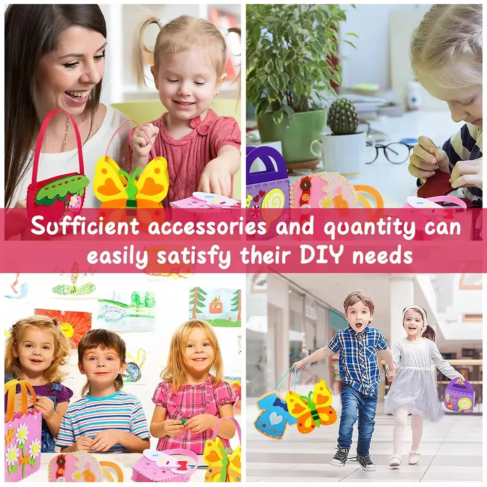 8Pcs Colorful Nonwovens Handbags Sewing Kit DIY Felt Sewing Kits Craft Felt with Safety Needle for Boys Girls Beginners
