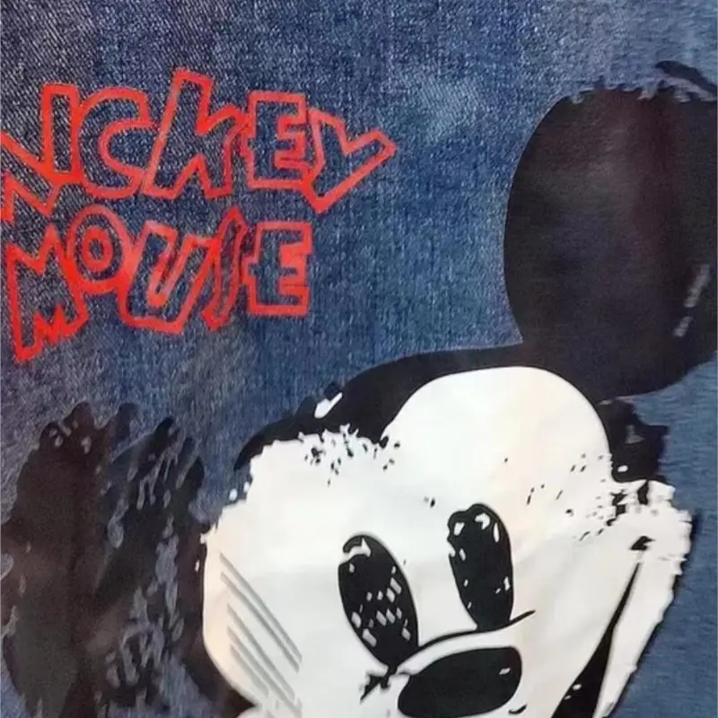 Cartoon Clothing Mickey Printed Denim Jacket Women's Spring And Autumn Loose Preppy Style Large Size Jacket Cartoon Casual Tops